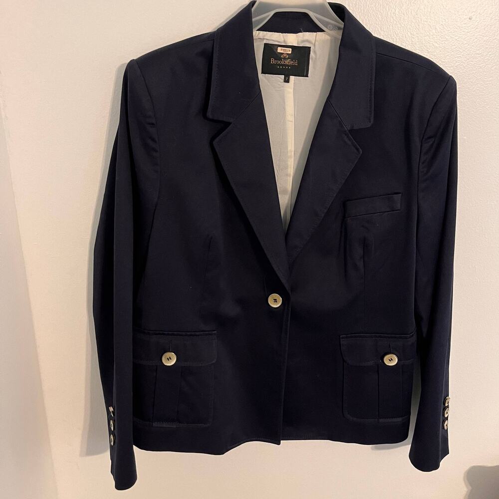Brooksfield Donna Womens Blazer Size 7 Navy Blue One Button Long Sleeves